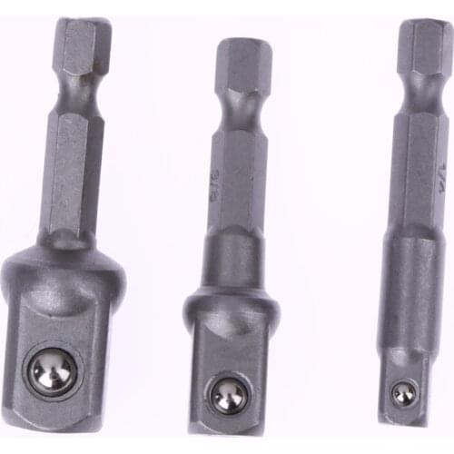 3pcs Drill Adapter Socket Adapter Drill Bit Set Hex Shank 1/4" 3/8" 1/2" Wrench Sleeve Extension Bar Drive Power Tool