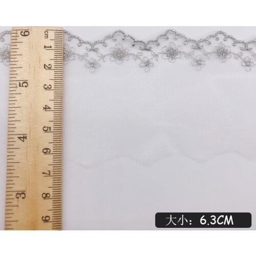 5Yards Silver Thread Mesh Embroidery Lace Fabric Lace Trims DIY Handmade Clothing Material 6.3cm
