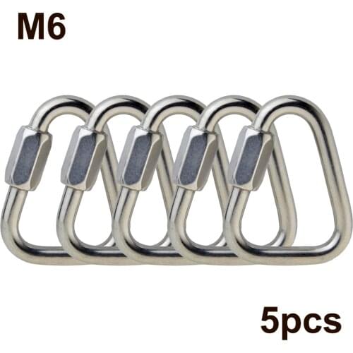 5pcs Triangle Carabiner Stainless Steel Outdoor Camping Hiking Accessories Keychain Snap Clip Kettle Buckle Chain Screw Lock