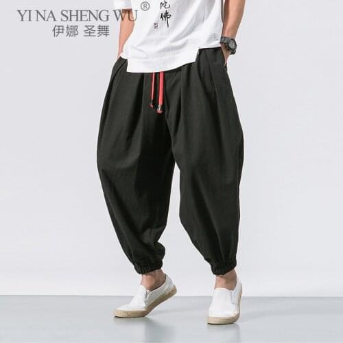 Summer Style Harem Pants Men Chinese Style Casual Loose Cotton Linen Japanese Kimono Sweatpants Jogger Pants Streetwear Trousers