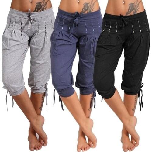 Women Casual Low Rise Drawstring Rhinestone Pleated Sports Capri Pants Shorts Summer Shorts Men Shorts Joggers Mens Sportswear