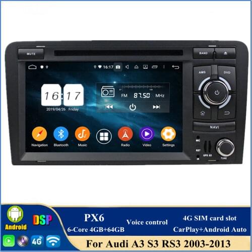 4gb+64gb PX6 6-Core 7" Android 10.0 Car Radio DVD Player for Audi A3 S3 RS3 2003-2011 GPS Head unit WIFI Bluetooth 5.0 CarPlay