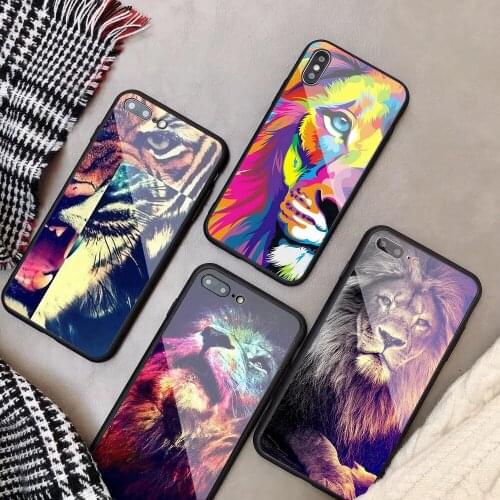 Tiger lion animal howl Phone Tempered Glass Phone Case For iPhone 6 6plus 7 plus 8 8plus 5 5S 5C SE For iPhone X XS XR XS Max