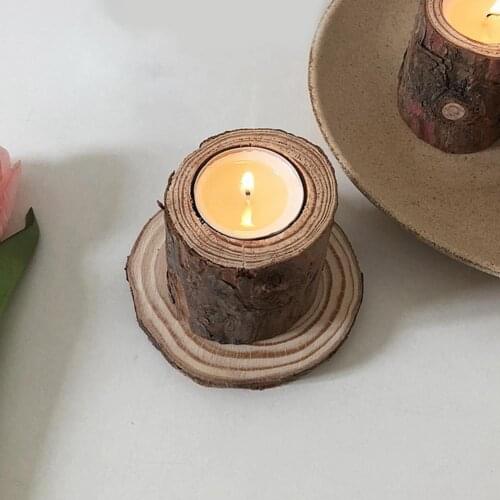 Wooden Candle Holder Planter Rustic Home Coffee Shop Desktop Party Decoration