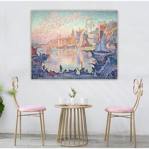Holover Canvas Oil Painting Paul Signac"The Port Of Saint.Tropez"Western Art Decor Poster Artwork Aesthetic Home Decoration