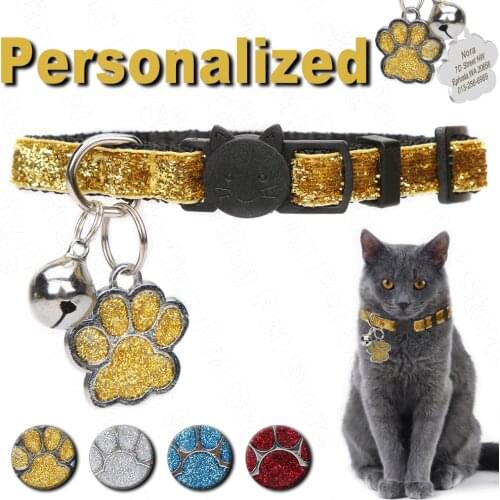 Personalized Pet Cat Collar With Bell Custom Collars for Cats Kitten Puppy ID Name Tag Cats Collar Necklace for Small Pet MP0102