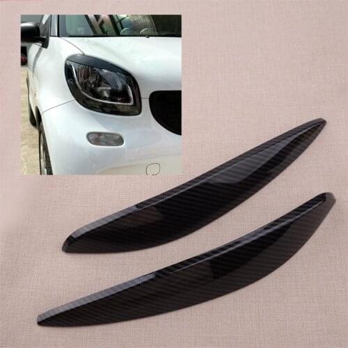 Car Carbon Fiber Texture Car Headlight Eye Lid Eyebrow Cover fit for Benz Smart 453 Fortwo Forfour