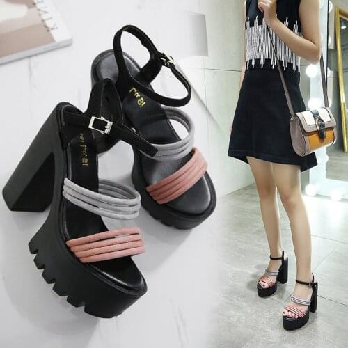 Summer Korean fashion ultra high heel sandals wild Roman style waterproof platform buckle womens sandals
