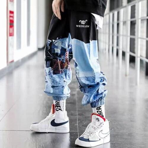 Fashion Jogger Pants Men Streetwear Hip Hop Harem Winter Printed Elastic Waist Ankle Length USA Trousers For Male
