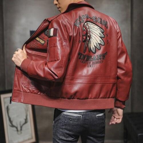 2020 Mens Leather Jacket Lapel Embroidery Motorcycle Jacket Spring and Fall Mens Casual Trend Leather Jacket Coat Streetwear