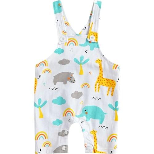 New Summer Breathable Infant Suspender Trouser Baby Girls Boys Leisure Style Cute Cartoon Animal Printing Casual Jumpsuit