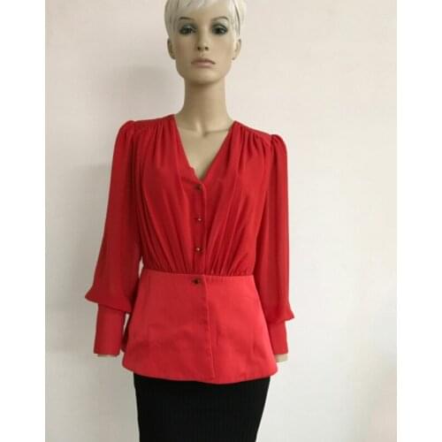 New Fashion Women Shirt Sexy V Neck Single-breasted Long Sleeve Solid Office Elegant Casual Tops