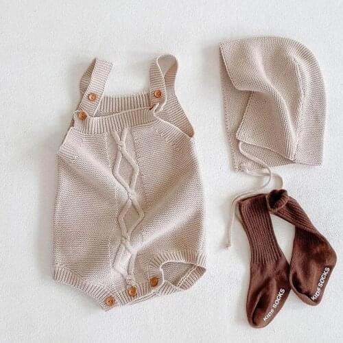 Baby Boy Girl Knit Braces Rompers Baby Jumpsuit Baby Clothes And Hat Autumn Baby Clothes Boys Girls Rhombus Rompers