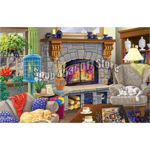 Full Drill 5D DIY Diamond Painting Fireplace and cat Diamond Embroidery Cross Stitch Rhinestone Mosaic Design & Decor Paintings