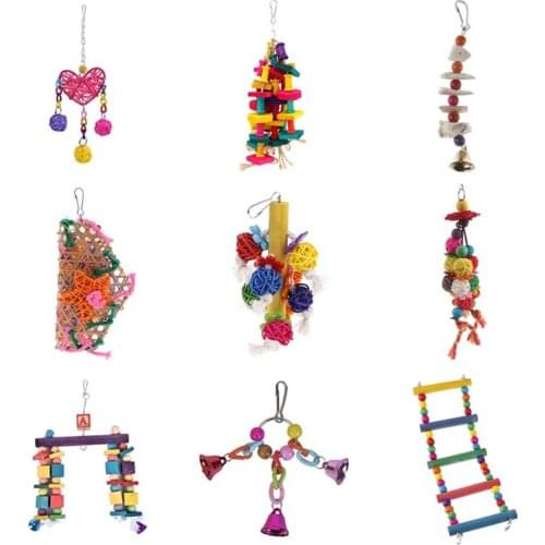 Parrot Toy Bird Cage Perch Chewing Swing Cockatiels Hammock Bell Swing Ladder Hanging Toys Pet Accessories for Parakeets