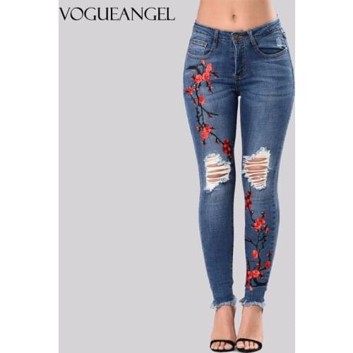 Plus Size Sfit Womens High Waist Floral Embroidery Imitation Denim Fake Jeans Slim Fit Leggings Skinny Casual Leggings 3XL