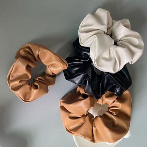 Fashion Pu Leather Solid Color Hair Scrunchies Elastics Ponytail Holders for Women Vintage Hair Gums Hair Accessories