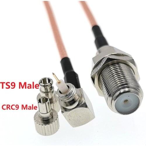 Removable CRC9 Male +TS9 Male Plug Right Angle To F Female Jack Bulkhead RG316 20CM 8" RF Pigtail Cable