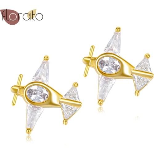 Personality Jewelry 925 Sterling Silver Ear Needle Gold Mini Airplane Stud Earrings Fashion Exquisite For Women Birthday Gifts