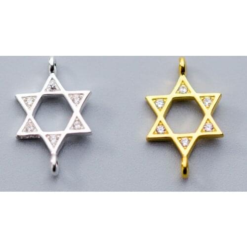 925 Sterling Silver Zircon Star Connector Charms Gold Color Ornament Pendant Connectors DIY Earrings Jewelry Making Findings