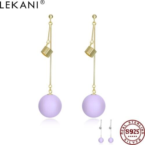 LAKANI 925 Sterling Silver Geometric Square Dangle Earrings For Women Tassel Purple Ball Golden Drop Earring Fine Jewelry