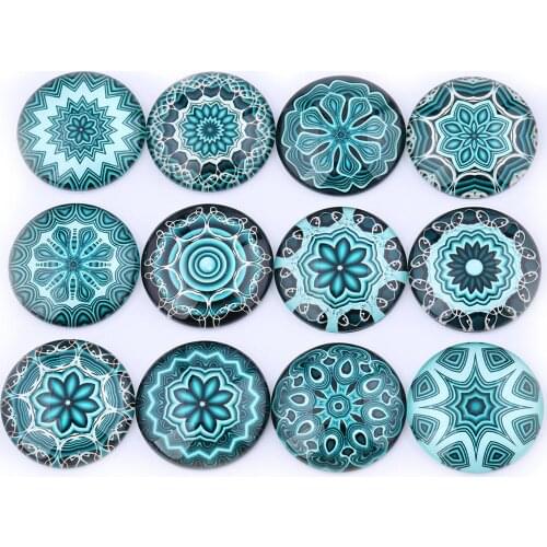 Reidgaller mix blue mandala photo glass cabochon 10mm 12mm 14mm 18mm 20mm 25mm 30mm 40mm diy earrings pendant accessories