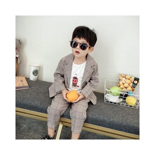 England Style Children Blazer Suit Korean Plaid Blazer Jacket +Trousers Kids Boys Two Piece Suit Boys Girls Business Wear Cloth