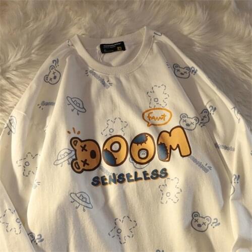 Vintage Bears Letters Printed Sweatshirts Womens Basic Cotton Winter Tops 2021 New Arrived Kawaii Teens Clothes Harajuku Fashion