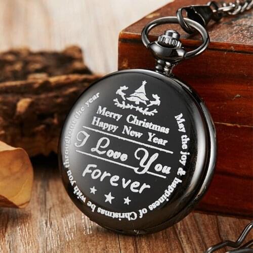 Merry Christmas Happy New Year Vintage Pocket Watch Necklace Bronze Fob Chain Watch Men Women Child Christmas Gifts Pendant