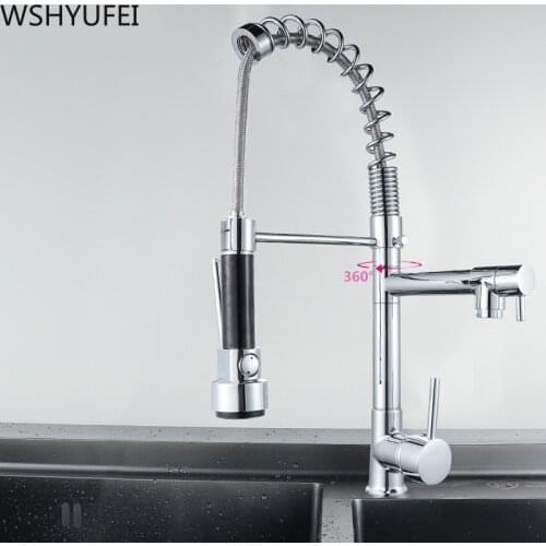 High quality hardware hot and cold water mixing multi-function spring pull kitchen rotary faucet sink sink faucet