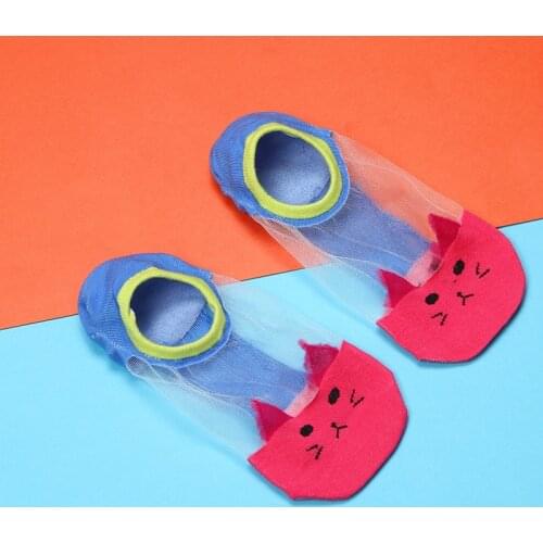 Funny Ankle Socks Women Summer Fashion Mesh Patchwork Cute Animal Cartoon Socks Ladies Short Sheer Thin Transparent Socks Female