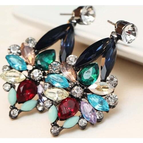 YaYi Jewelry Fashion Multi Glass Crystal Rhinestone Dangle Women Ancient Gold Color Wear Ear Band Long Tassel Earrings