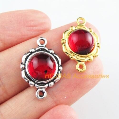 12 New Round Charms Red Glaze Flower Connectors Tibetan Silver Tone & Gold Color 15x23mm