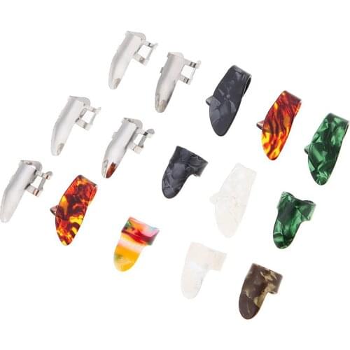 15pcs Acoustic Bass Accessories Guitar Finger Pick Set Tool Ukulele Open Design Portable Thumb Celluloid Plectrum Adjustable
