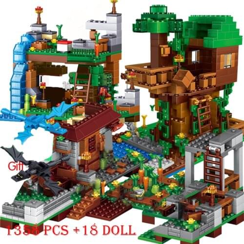 1100+ Pcs Mine Farm Figures Mountain Cave Waterfall Village Jungle TreeHouse Grange Bricks City Model Building Blocks Toys Gifts