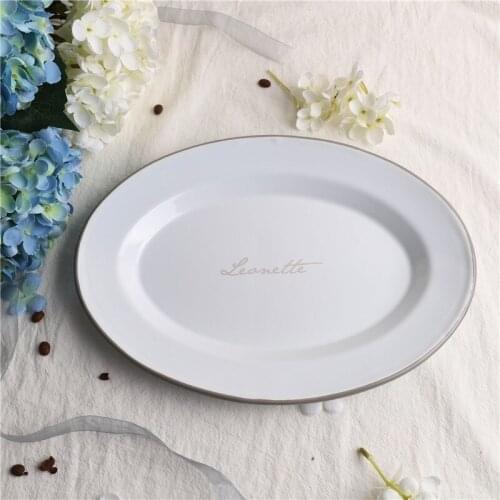 30cm long Italian Oval Fruit Plate Platter Dumpling Plate Enamel Fish Steaming Plate Large Fish Dish