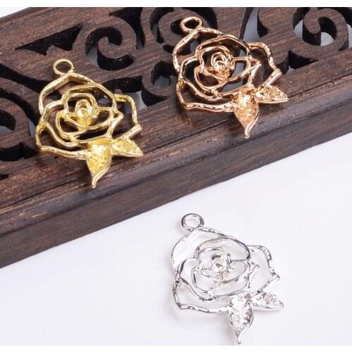 5 PCS 12x26mm Metal Brass KC Gold Silver Plated Flowers Charms Pendant DIY Handmade Accessories For Jewelry Making