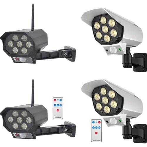 77LED Solar Powered Light Outdoor Waterproof Human Body Sensor 360 Degree Rotating Simulation Monitor Wall Lamp Garden Spotlight