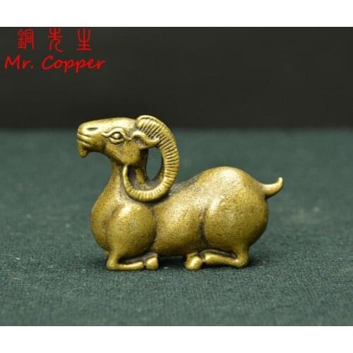 Antique Bronze Goat Statue Decoration Solid Brass Sheep Ornament Copper Tea Pet Desktop Paperweight Vintage Home Decor Accessory