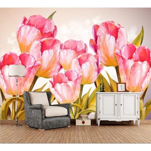Beibehang Pastoral hand-painted tulips watercolor flowers background wall decoration painting custom wallpaper papel de parede