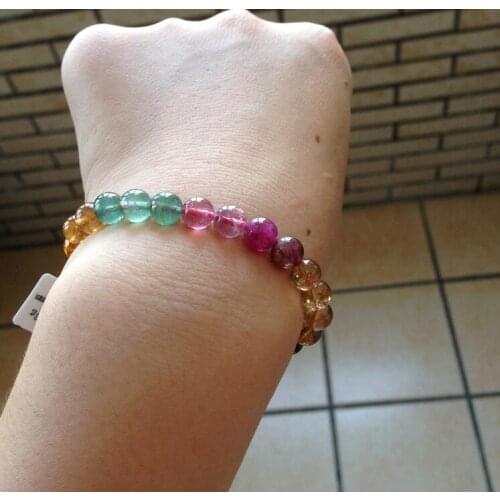 Free Shipping 7-7.5mm Vanves Brazil authentic blue tourmaline transparent single crystal bracelet fine jewelry