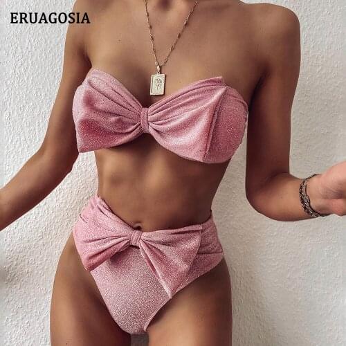 Bow-knot Bikinis 2020 Swimsuit Two Pieces Bandeau Bikini Set Swim Bathing Suit Women Swimwear Bandage Girls Beach Wear Biquini