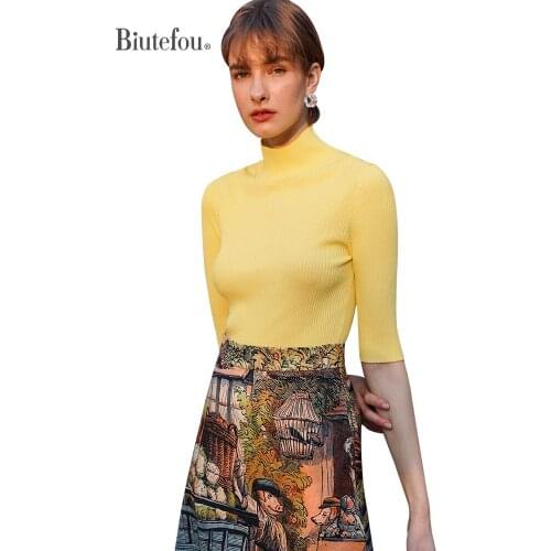 【Biutefou】Original Design 2021 Women Thin Half Sleeve Thread Knitted Slim Stretchy Sweater