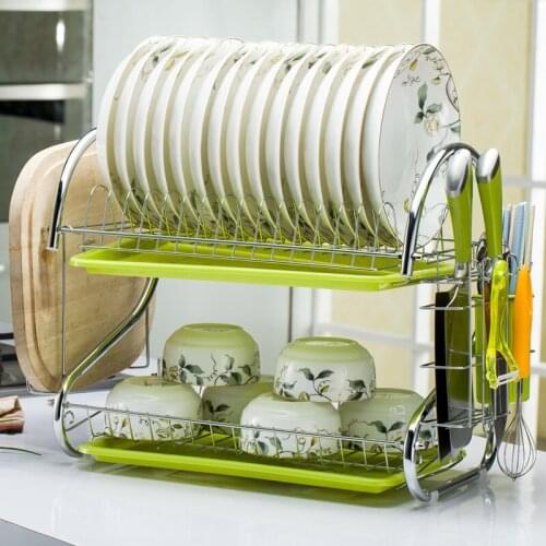 Kitchen Dishes Drain Double Rack Organizer Modern Home Kitchen Supplies Sundries Environmental Storage Shelf Racks