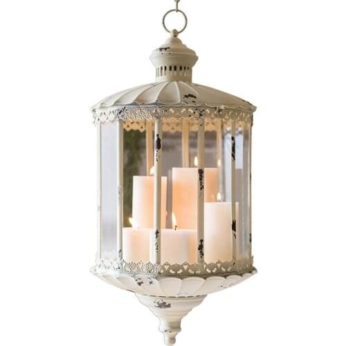 French Vintage Candle Holder Large Glass Hanging White Candle Holder Wrought Iron Kerzenhalter Gold Wedding Decorations WB50ZT