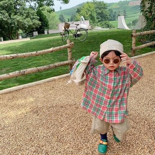 Boys Cotton Blouses 2021 Autumn and Winter New2-7yrs Korean Boys and Girls Pink Plaid Shirt Children Long-sleeved Shirt Outfit