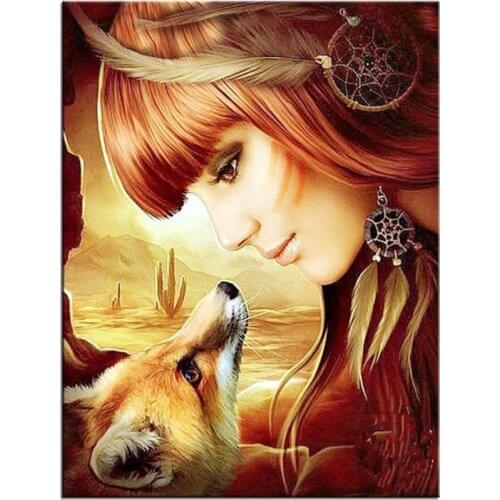 DIY Diamond Painting Embroidery Girl And Fox Decorative Square Pictures Of Rhinestones Hobbies And Craft Home Decor gifts HL088