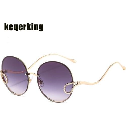 Round Sunglasses Women Fashion No Frame High Quality Rimless Rhinestone Sun Glasses For Women Polygonal Aaccessories
