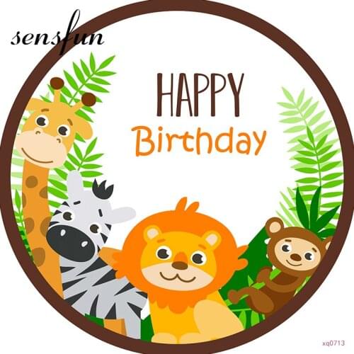 Circle Round Backdrop Safair Junle Background For Photo Studio Cartoon Animals Lion Giraffe Monkey Kids 1st Birthday Backdrop