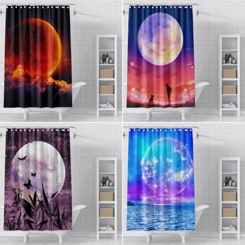 Landscape shower curtains bathroom shower curtain 3d moon pattern fabric shower curtain with hooks waterproof shower curtain